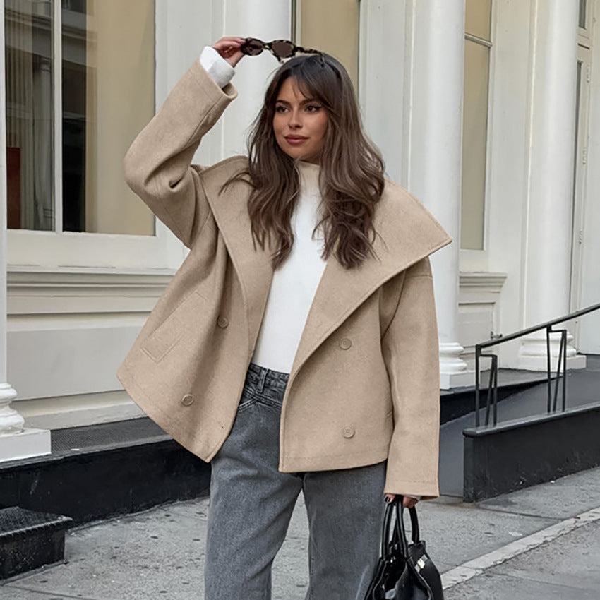 2000s fashion Commuter French Style Khaki Woolen Coat Women's 2024 Winter High-Grade Thickened Double-Breasted Lapel Coat Women's Clothing
