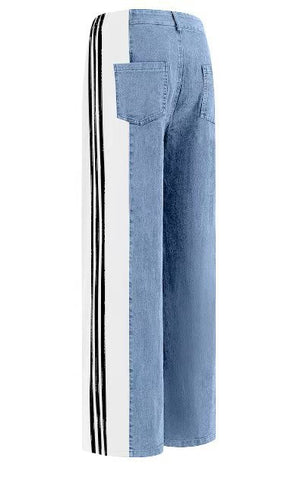 dti outfits 2024 Women's New Casual Fashion All-Match High Waist Stretch Contrast Color Knitted Stitching Denim Straight Trousers