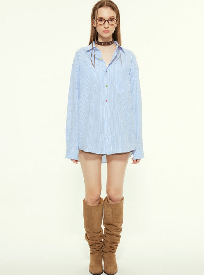 Sonicelife-High-End Color Contrast Loose Long-Sleeved Shirt