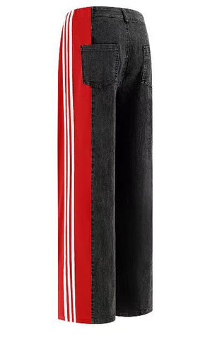 dti outfits 2024 Women's New Casual Fashion All-Match High Waist Stretch Contrast Color Knitted Stitching Denim Straight Trousers