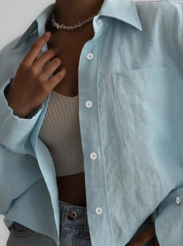 Sonicelife-Casual Collared Long-Sleeved Top