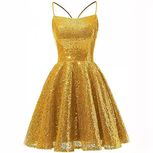 unique hoco dresses Sequined Evening Dress Suspender Skirt Slimming Women's Short Skirt Party Party Dress