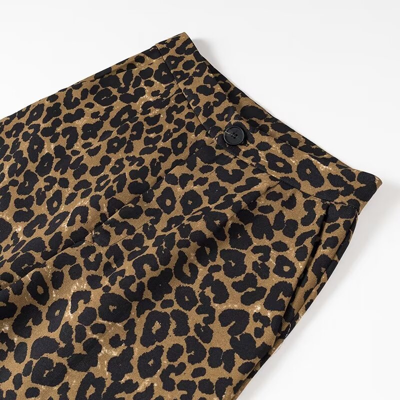 Style Women's Clothing French Fashion All-Match Casual Leopard Print Straight Wide Leg Long