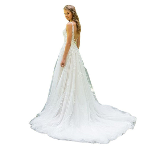 android vs cyberborg dress to impress Double-Shoulder Deep V Wedding Dress 2024 Summer New Bridal plus Size Slimming Long Trailing Lace Beach Yarn Pre-sale 7-15 days