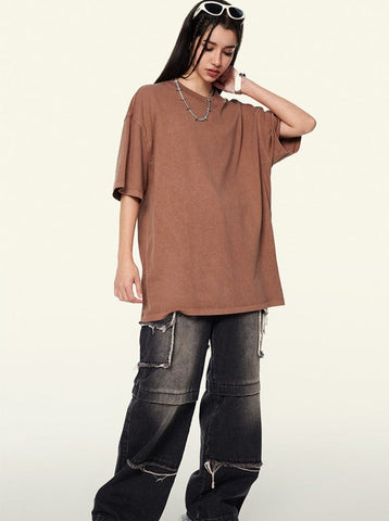 Sonicelife-Trendy Vintage Short-Sleeved Loose T-Shirt