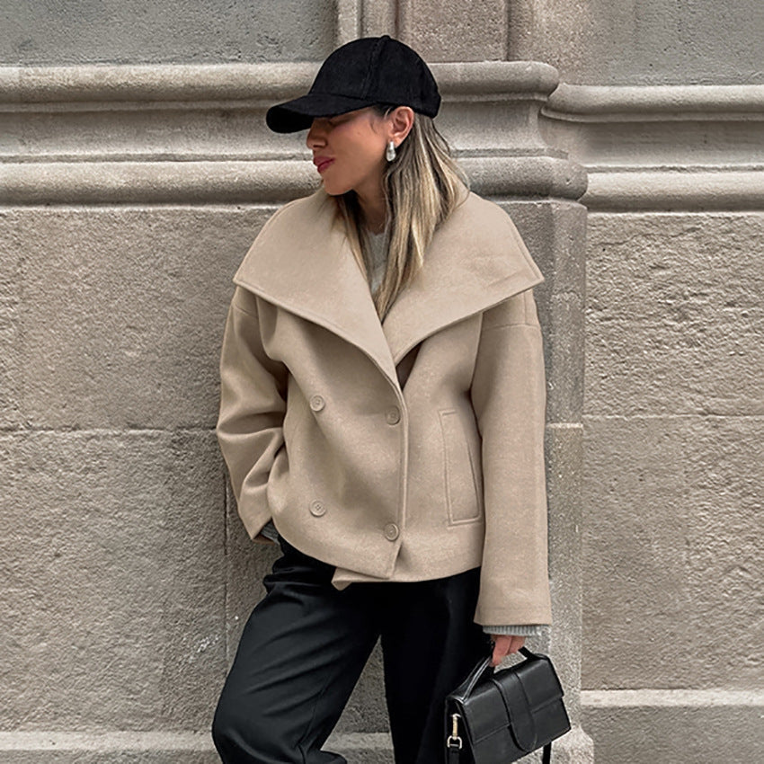 2000s fashion Commuter French Style Khaki Woolen Coat Women's 2024 Winter High-Grade Thickened Double-Breasted Lapel Coat Women's Clothing