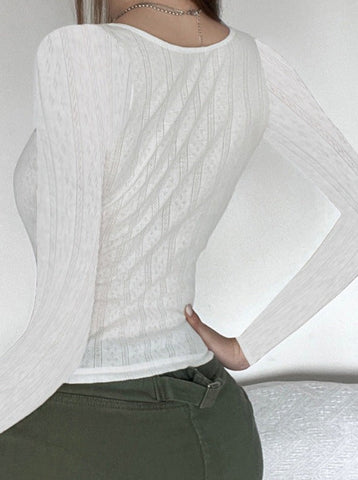 Sonicelife-Elegant Knitwear Long Sleeve Slim Shirt