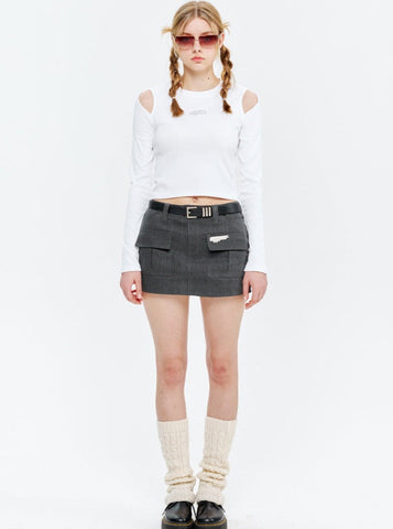 Sonicelife-Sexy White Backless Cut-Off Long-Sleeved Top