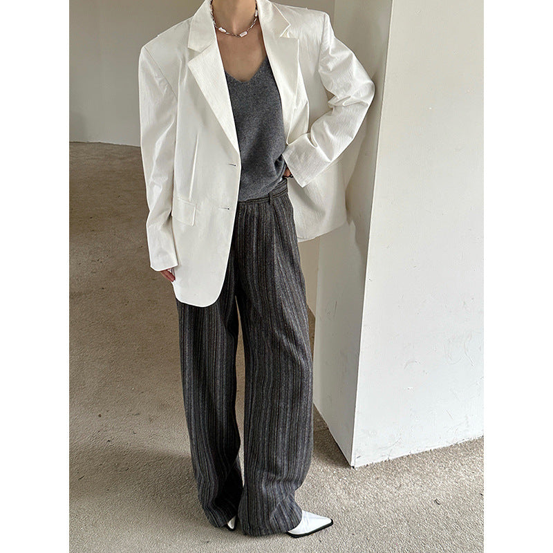 skater boy outfits Dtwo Autumn and Winter Contrast Color Stitching Striped Woolen Wool Mopping Pants Trousers Straight Pants Original Niche Design Women's Pants