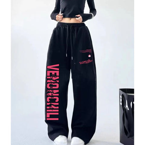 Sonicelife Women Wide Leg High Waist Pants Hip Hop Baggy Goth Hippie Side Stripe Casual Sweatpants Y2K Kpop Jogging Sports Trousers