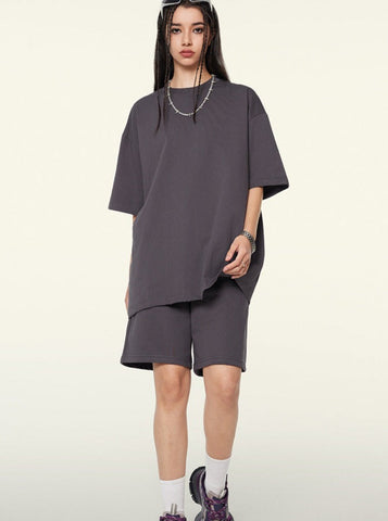 Sonicelife-Solid Color Frayed Half-Sleeved Trendy Tops