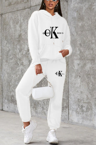 Sonicelife OK Letter Print Hoodie Suits