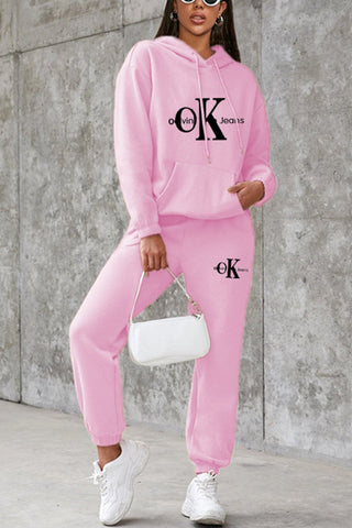 Sonicelife OK Letter Print Hoodie Suits