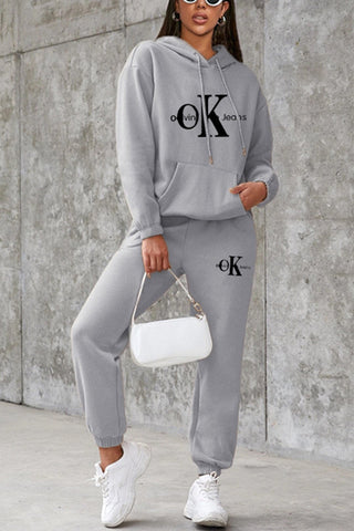 Sonicelife OK Letter Print Hoodie Suits