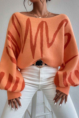 Sonicelife Geometric Lantern Sleeve Knitted Sweater