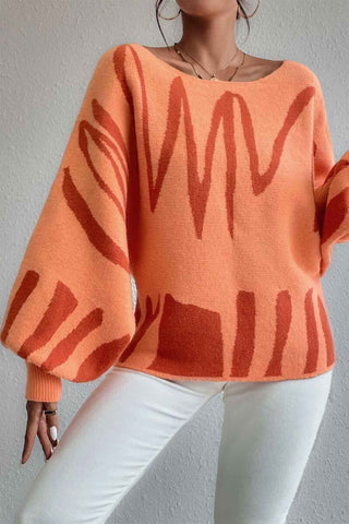 Sonicelife Geometric Lantern Sleeve Knitted Sweater