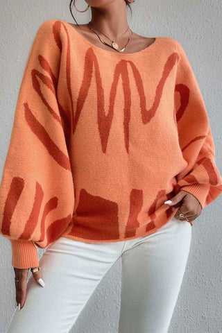Sonicelife Geometric Lantern Sleeve Knitted Sweater