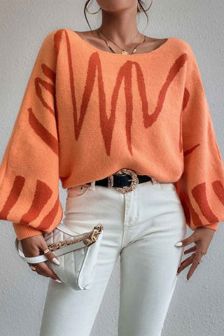 Sonicelife Geometric Lantern Sleeve Knitted Sweater