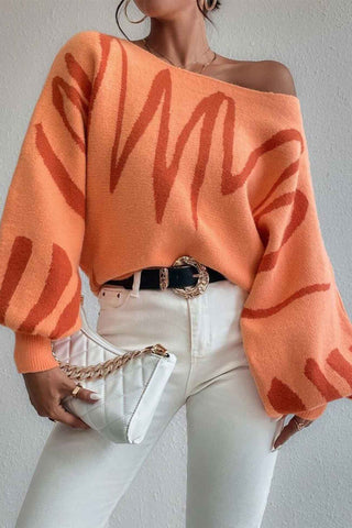Sonicelife Geometric Lantern Sleeve Knitted Sweater