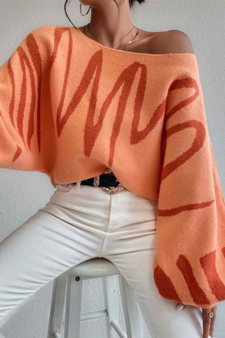 Sonicelife Geometric Lantern Sleeve Knitted Sweater