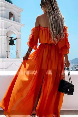 Sonicelife Off shoulder Slit Ruffle Midi Dress