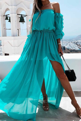 Sonicelife Off shoulder Slit Ruffle Midi Dress