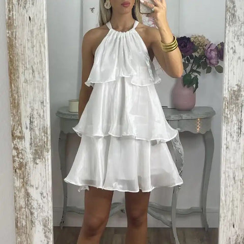 Sonicelife Organza Halterneck Layered Mini Dress