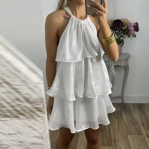 Sonicelife Organza Halterneck Layered Mini Dress