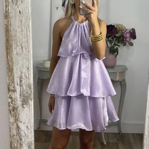 Sonicelife Organza Halterneck Layered Mini Dress