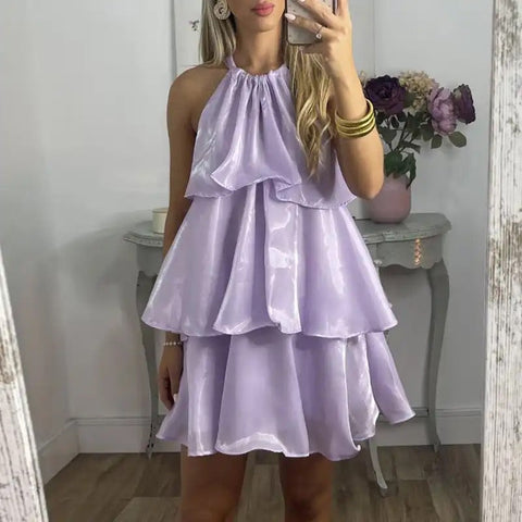 Sonicelife Organza Halterneck Layered Mini Dress