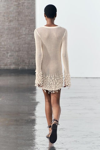 Sonicelife Pearl Fringe Knit Dress