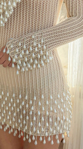 Sonicelife Pearl Fringe Knit Dress