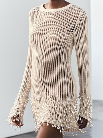 Sonicelife Pearl Fringe Knit Dress