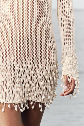 Sonicelife Pearl Fringe Knit Dress