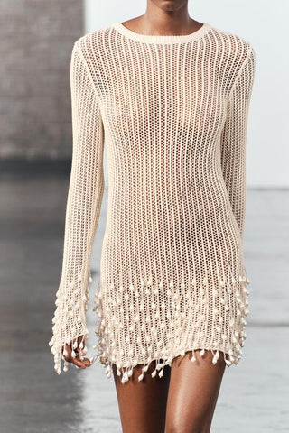 Sonicelife Pearl Fringe Knit Dress