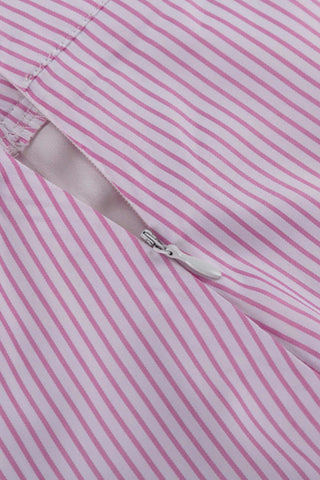 Sonicelife-Pink Striped Print Shirt Mini Skirt Suits