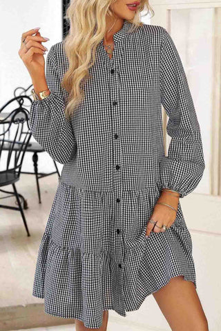 Sonicelife hoco dresses Plaid Button A-line Tiered Dress