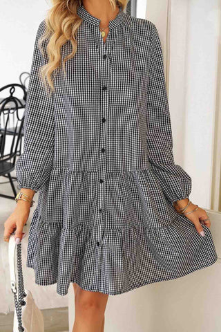 Sonicelife hoco dresses Plaid Button A-line Tiered Dress