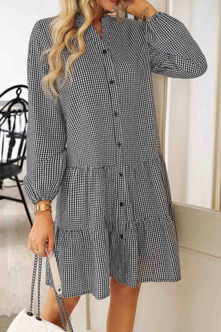 Sonicelife hoco dresses Plaid Button A-line Tiered Dress