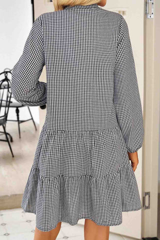 Sonicelife hoco dresses Plaid Button A-line Tiered Dress