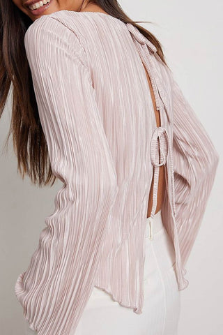 Sonicelife-Pleated Long Flares Sleeve Tie-back Tops