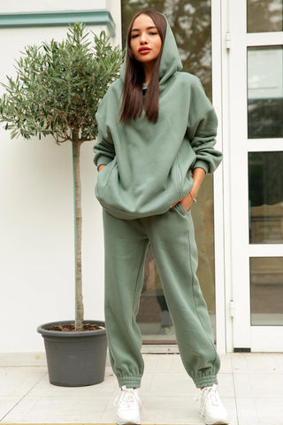 Sonicelife Pocketed Hoodie Elastic Waist Long Pants Set