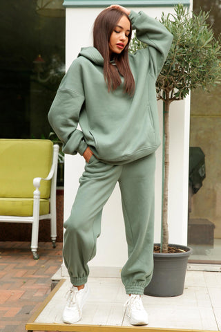 Sonicelife Pocketed Hoodie Elastic Waist Long Pants Set