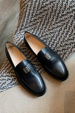 Sonicelife-Pointed-toe Metal Buckle Loafers