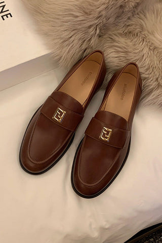 Sonicelife-Pointed-toe Metal Buckle Loafers