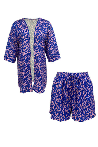 Sonicelife-Printed Short Sleeve Drawstring Shorts Set