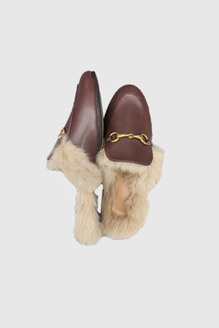 Sonicelife-Rabbit Fur Lined Leather Loafer Mules