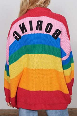 Sonicelife Rainbow Contrast Knit Cardigan