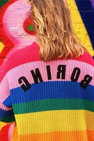 Sonicelife Rainbow Contrast Knit Cardigan