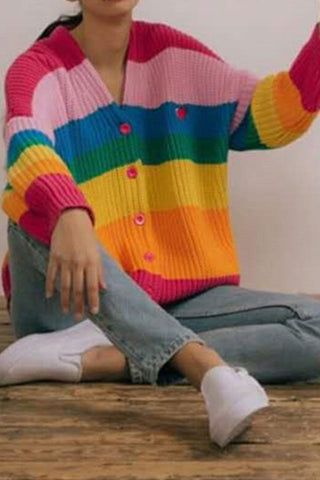 Sonicelife Rainbow Contrast Knit Cardigan